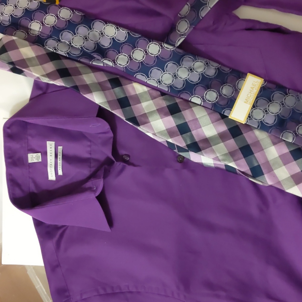 Geoffrey Beene regular fit Raisin Purple Dress Shirt New! Michael Kors tie NEW